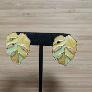 Monstera Yellow Leaf Inspired Nature Plant Stud Boho Chic Earrings Jewelry Dangl